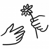 Volunteer hand giving flower 