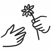 Volunteer hand giving flower